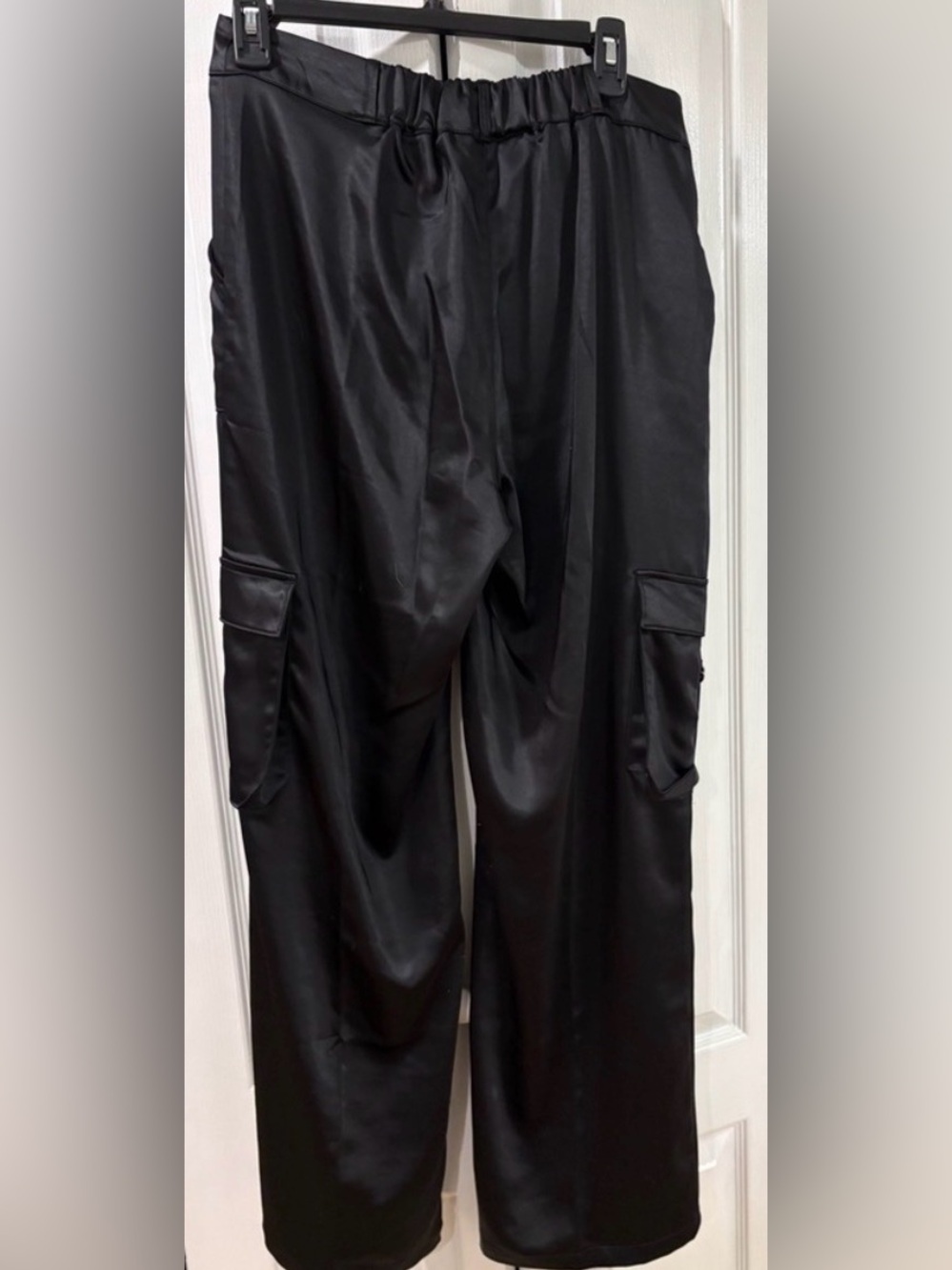 NWT Black Satin Cargo Pants | Wide Leg Utility Chic | Street Style Luxe - Picture 5 of 5